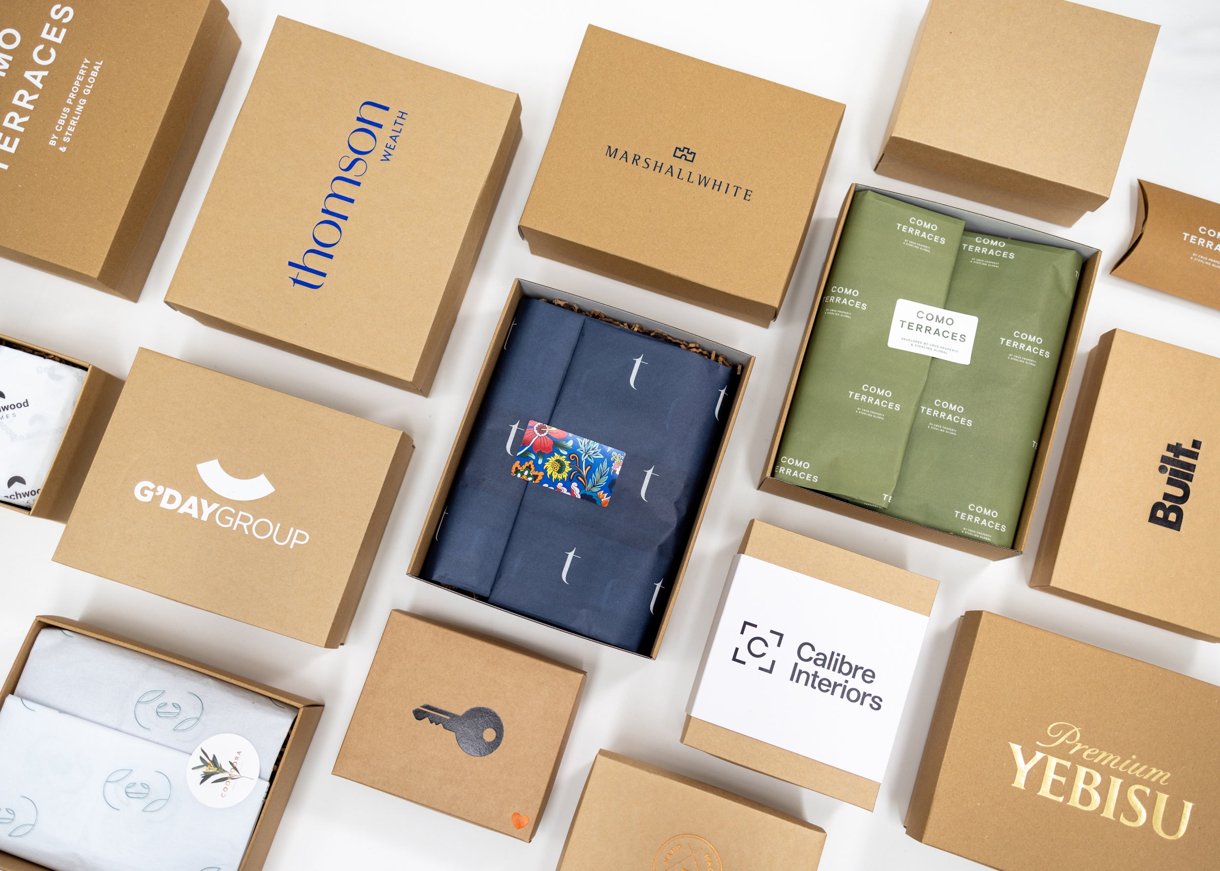 Bindle custom-branded corporate gift hampers with company logo's and sustainable packaging