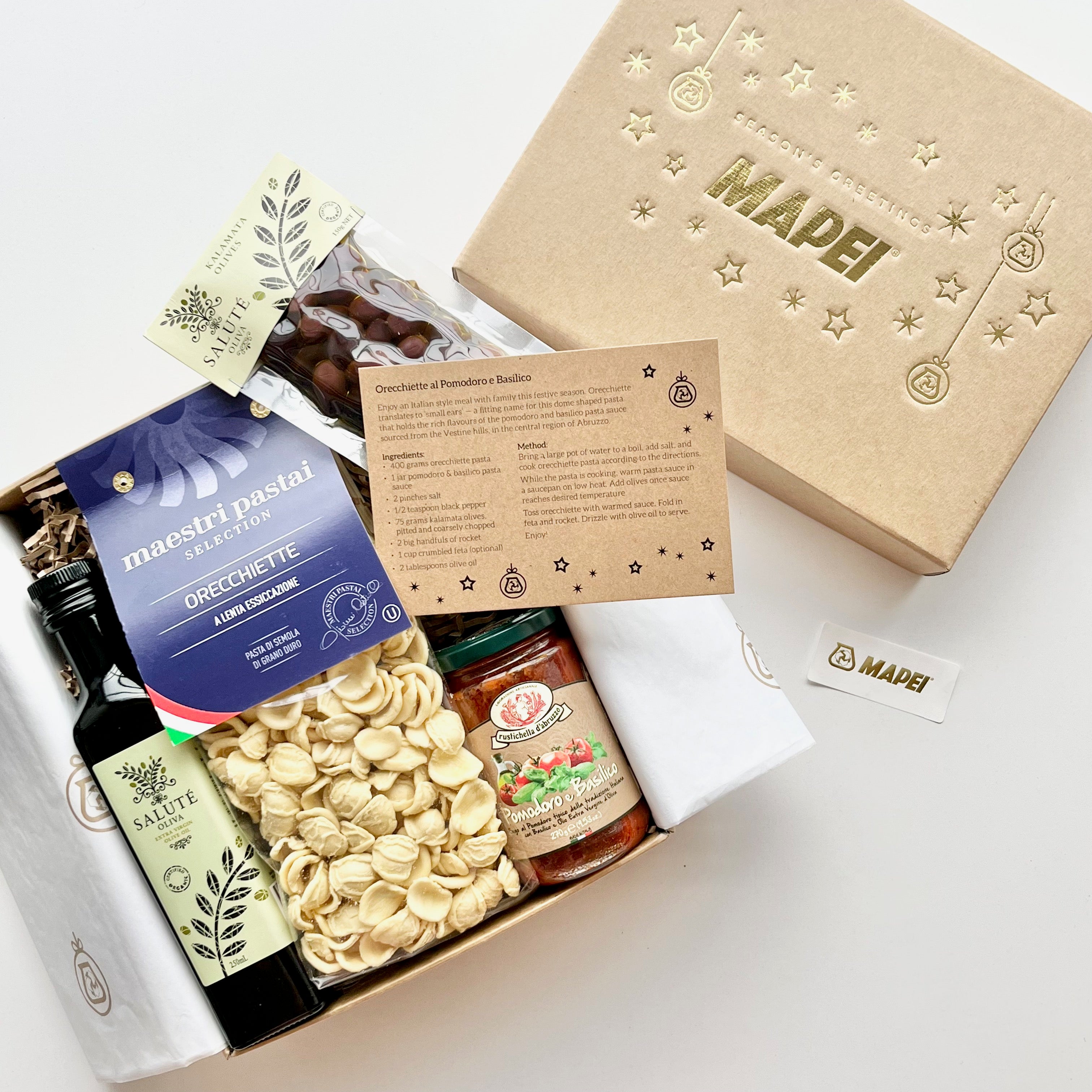 Custom-branded corporate gift hampers with Mapei logo and sustainable packaging