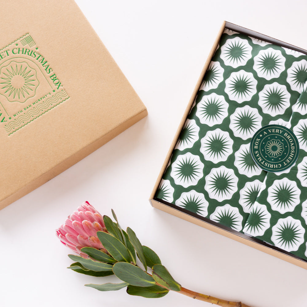 Braodsheet Custom Corporate Hamper Gift with Wattle and custom packaging