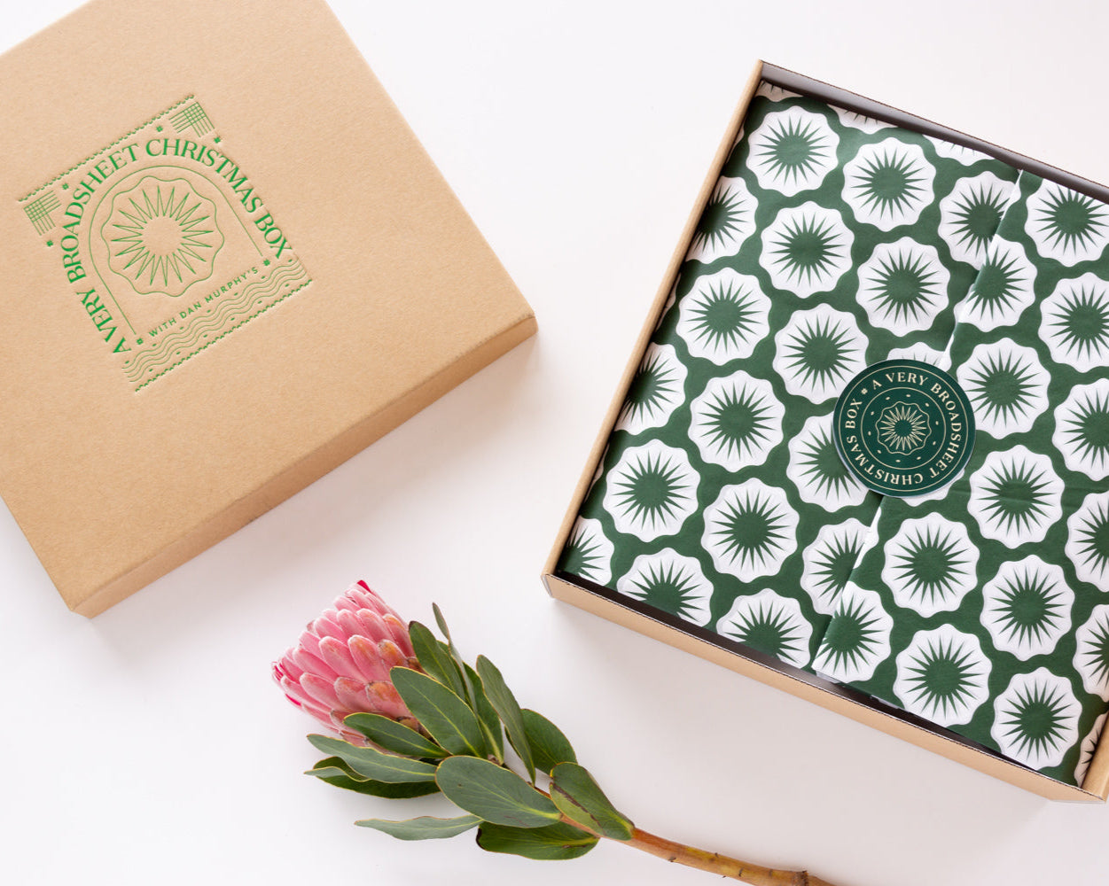 Braodsheet Custom Corporate Hamper Gift with Wattle and custom packaging