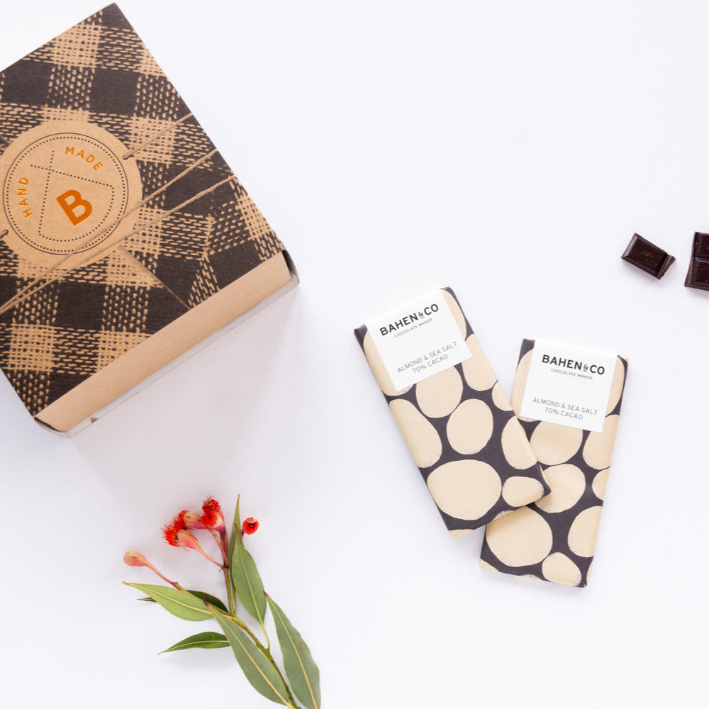 Custom-branded corporate gift hampers with Bahen And Co logo and sustainable packaging and products