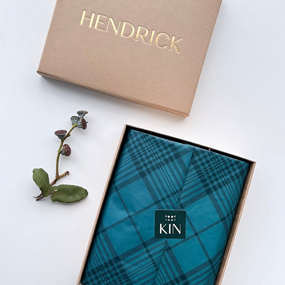 Custom-branded corporate gift hampers with Hendrick logo and sustainable packaging