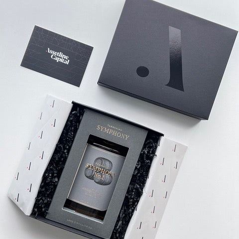 Assetline Capital Custom Corporate Hamper Gift with box and Symphony Whisky bottle