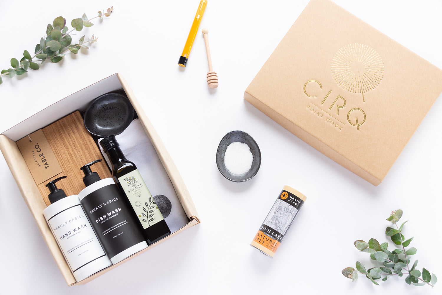Custom-branded corporate gift hampers with Cirq logo and sustainable packaging
